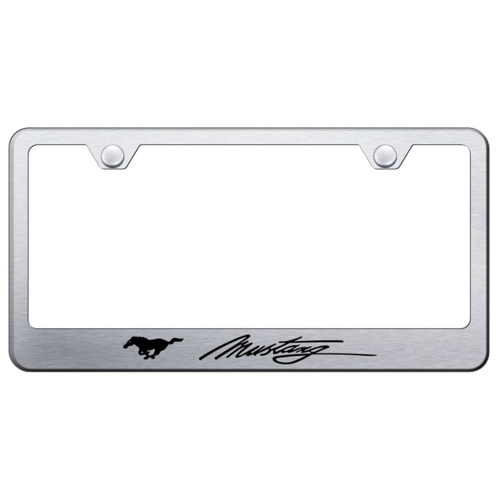 Ford Mustang Laser Etched Script Stainless Steel License Plate Frame Chrome Boulevard